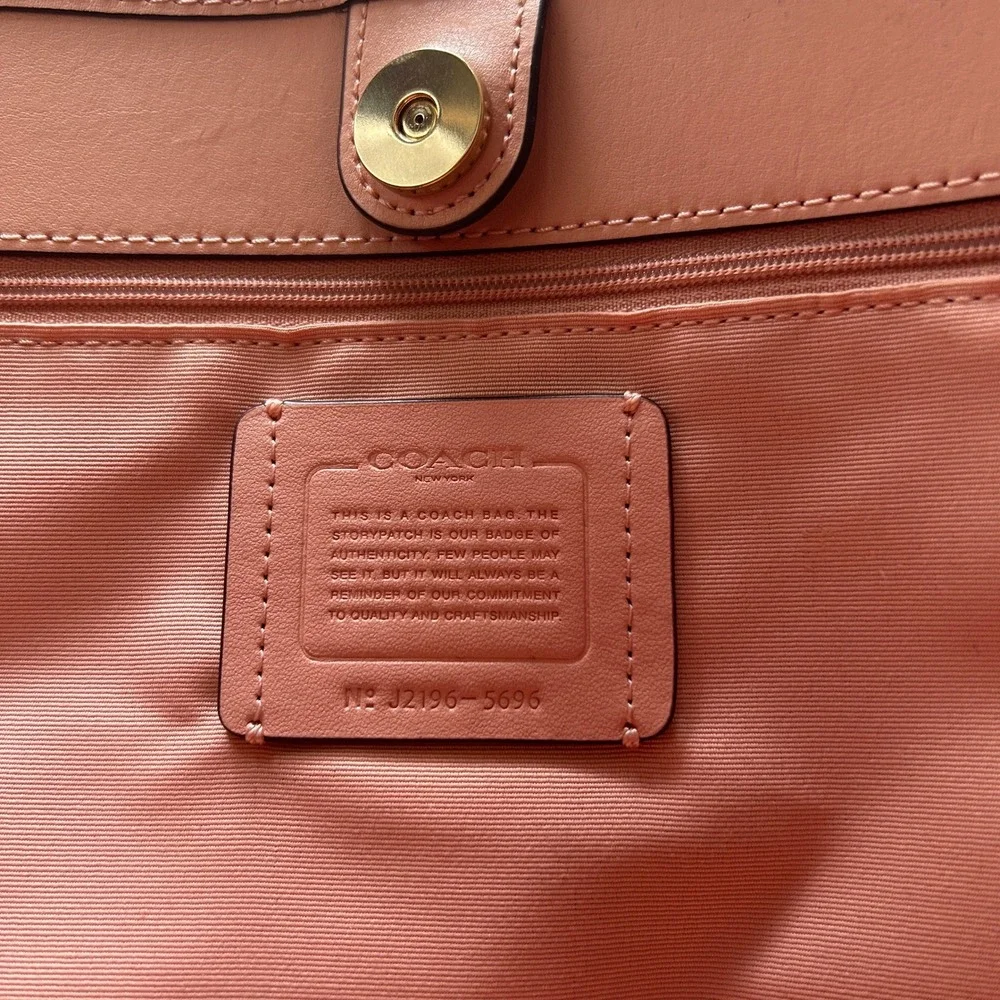 Coach City Tote Brown Dusty Pink Signature Canvas Leather Bag Excellent